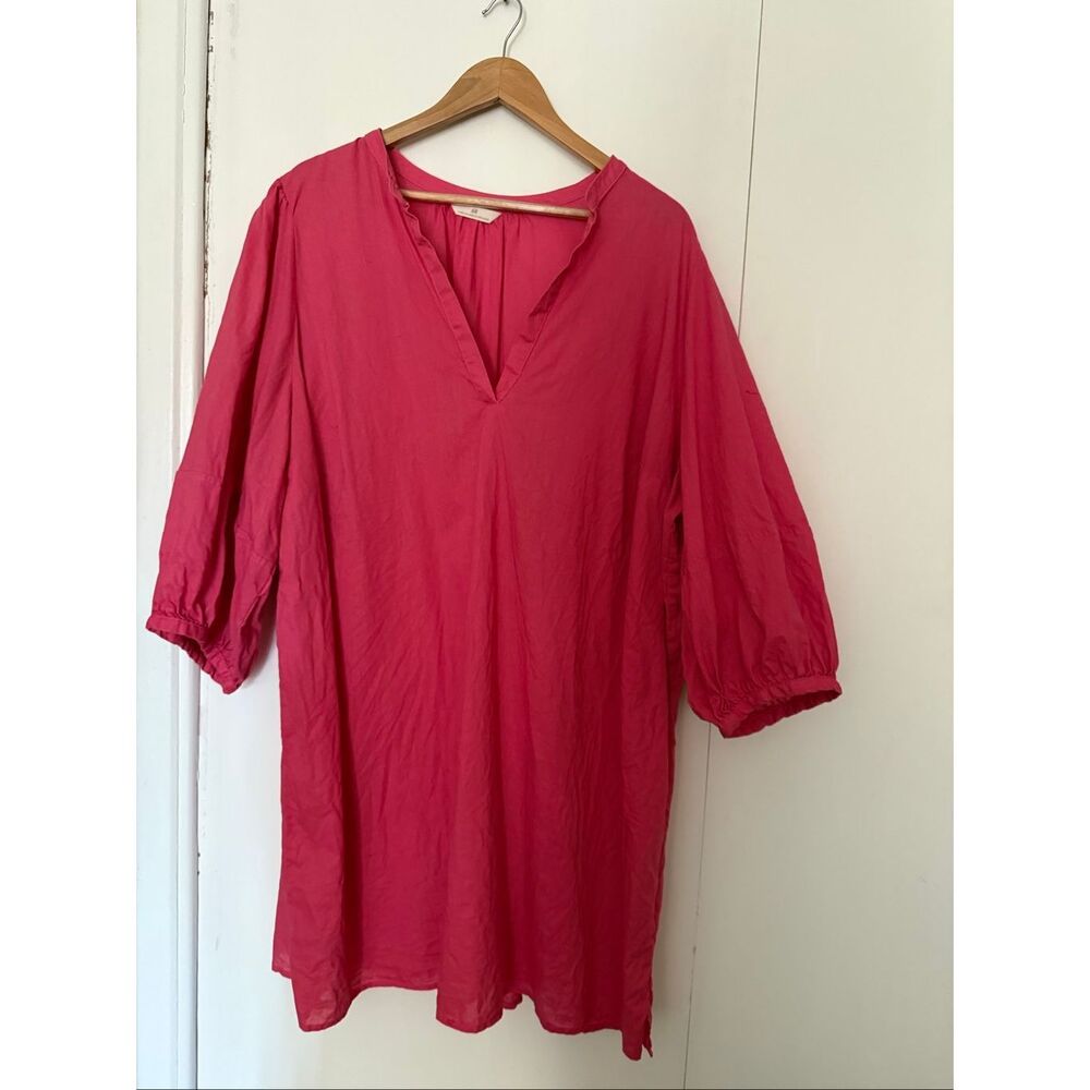 H&M Linen Blend Pink V-Neck Balloon Sleeve Tunic Dress Women’s XL - Picture 3 of 11